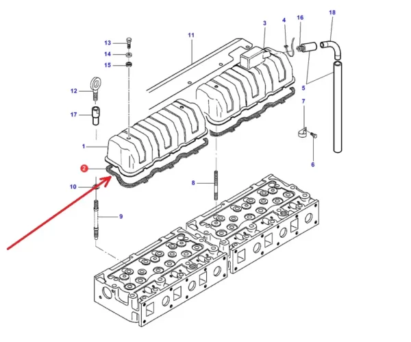Oryginalna uszczelka pokrywy zaworów o numerze katalogowym V836646360, stosowana w ciagnikach rolniczych i kombajnach zbożowych marek Massey Ferguson, Fendt, Challenger i Valtra. schemat