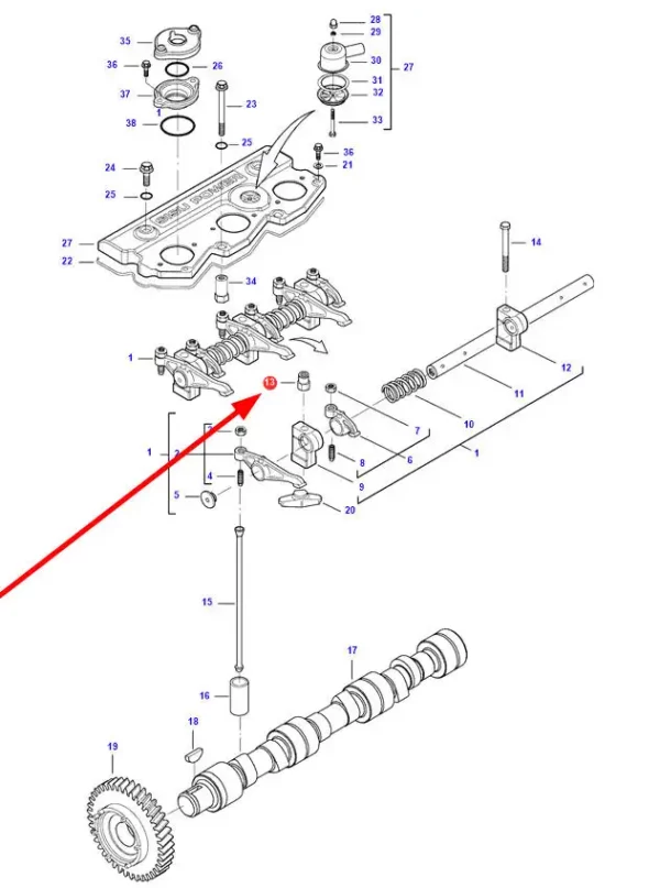 Oryginalna nakrętka mocowania wałka dźwigienek zaworowych o numerze katalogowym V836655406, stosowana w ciągnikach rolniczych i kombajnach zbożowych marek Massey Ferguson, Fendt, Challenger, Laverda i Valtra. schemat