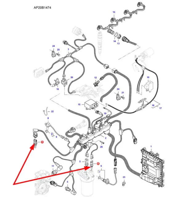 Oryginalny czujnik temperatury o numerze katalogowym V836667732, stosowany w maszynach rolniczych marek Challenger, Fendt Laverda, Valtra oraz Massey Ferguson schemat.