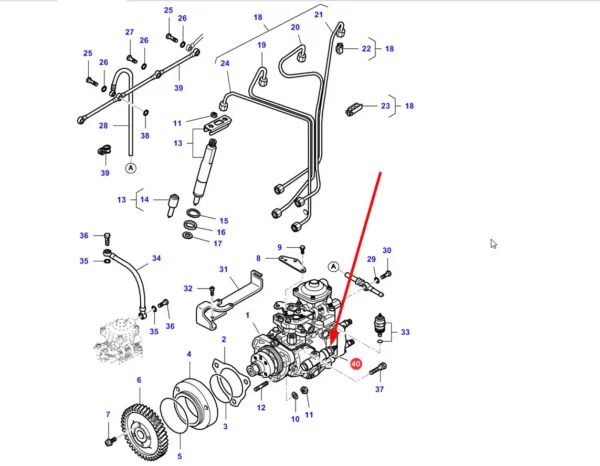 Oryginalny zawór pompy wtryskowej o numerze katalogowym V836779230, stosowany w ciagnikach rolniczych marki Massey Ferguson. schemat