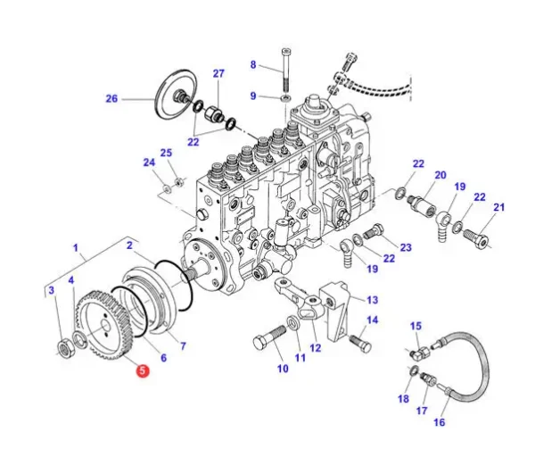 Oryginalne koło zębate pompy wtryskowej silnika o numerze katalogowym V836855986, stosowane w kombajnach zbożowych i ciągnikach marek: Fendt, Massey Ferguson, Valtra, Challenger schemat