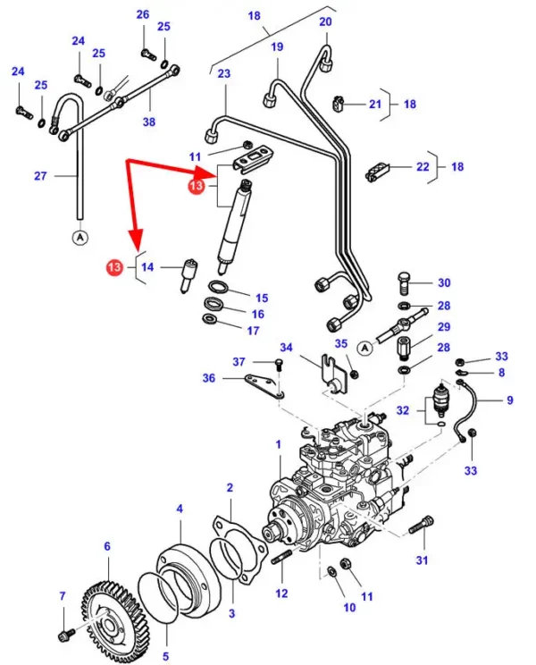 Oryginalna podkładka dystansowa wtrysku o wymiarach 2,65 X 7,35 X 1,15 i numerze katalogowym V836862003, stosowana w maszynach rolniczych marek Challenger, Fendt, Valtra oraz Massey Ferguson schemat.