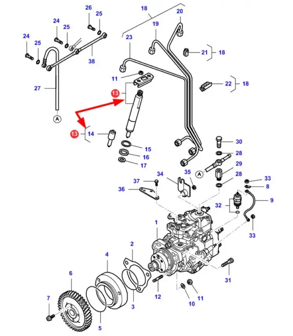 Oryginalna podkładka dystansowa wtrysku paliwa o wymiarach  2,65 X 7,35 X 1,80 i numerze katalogowym V836862016, stosowana w maszynach rolniczych marek Challenger, Fendt, Valtra oraz Massey Ferguson schemat.