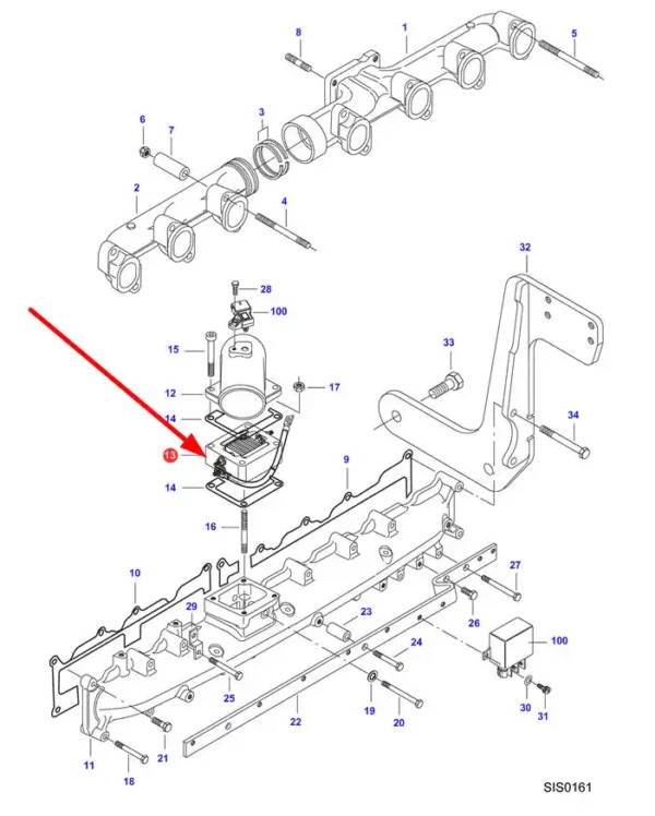 Oryginalny podgrzewacz powietrza stosowany w maszynach rolniczych marki Challenger, Fendt, Laverda, Valtra oraz Massey Ferguson schemat.