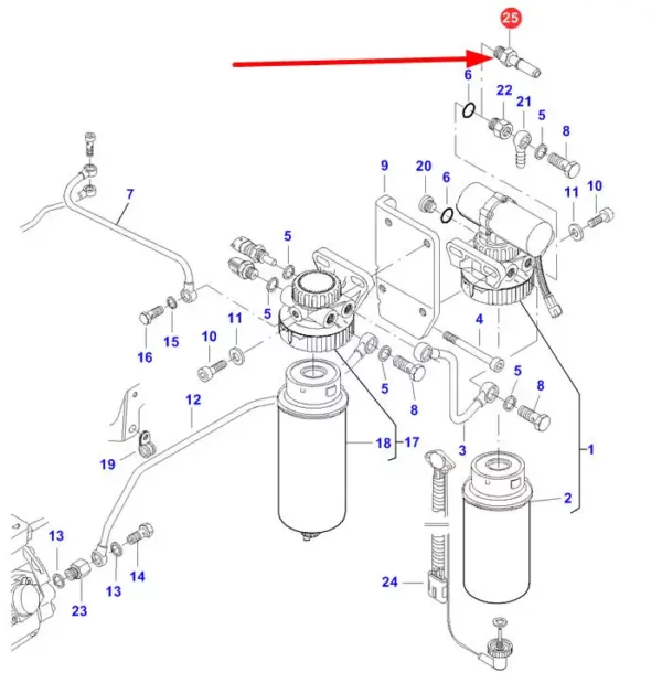 Oryginalne złącze paliwowe, stosowane w maszynach rolniczych marki Massey Ferguson schemat.