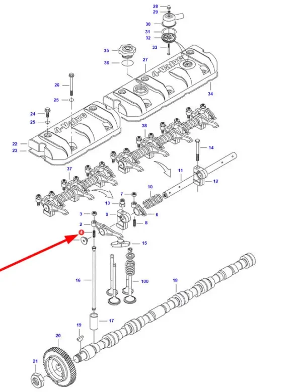 Oryginalna ruba regulacji dźwigni zaworowej o numerze katalogowym V837069023, stosowana w kombajnach zbożowych i ciagnikach rolniczych marek Massey Ferguson, Fendt, Valtra, Laverda i Challenger. schemat