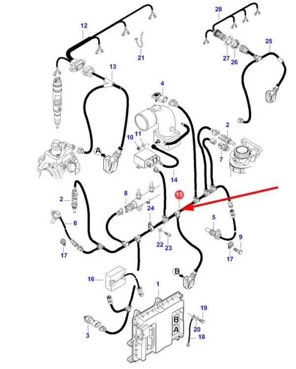 Oryginalna wiązka elektryczna o numerze katalogowym V837070059, stosowana w ciągnikach rolniczych marek Challenger, Valtra oraz Massey Ferguson schemat.