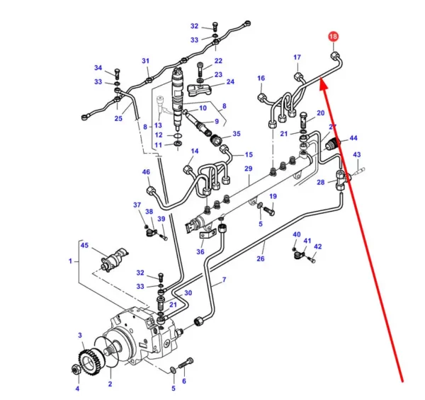 Oryginalny przewód wysokiego ciśnienia o numerze katalogowym V837070082, stosowany w ciągnikach rolniczych, kombajnach zbozówych marki Massey Ferguson, Fendt, Challenger, Valtra schemat.