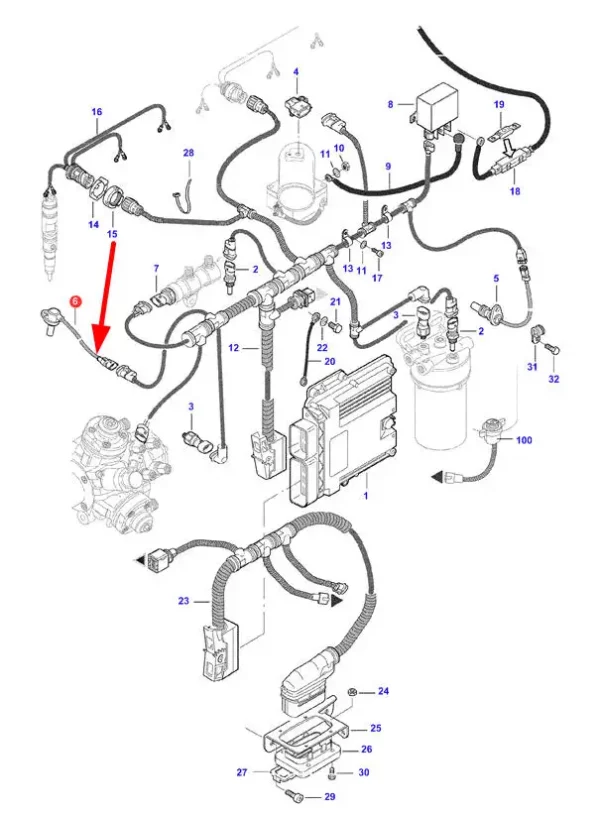 Oryginalny czujnik obrotów silnika. o numerze katalogowym V837070189, stosowany w maszynach rolniczych marek Challenger, Fendt, Laverda, Valtra oraz Massey Ferguson schemat.