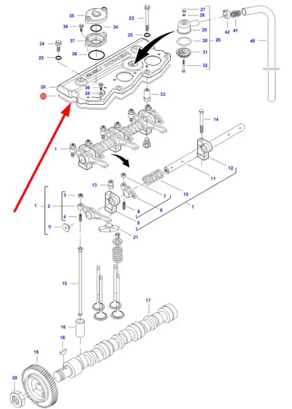 Oryginalna uszczelka pokrywy zaworu o numerze katalogowym V837073749, stosowana w ciągnikach marki Valtra oraz Massey Ferguson schemat.