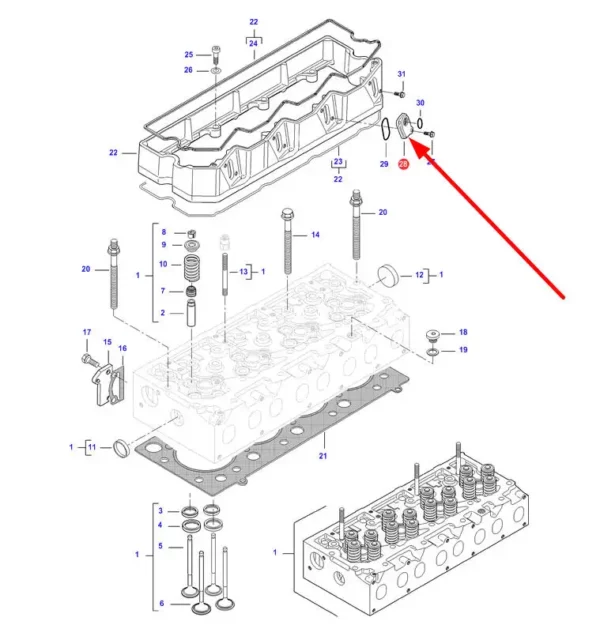 Oryginalny kołnierz pokrywy zaworów o numerze katalogowym V837073754 stosowany w ciągnikach rolniczych marki Fendt oraz Massey Ferguson schemat.