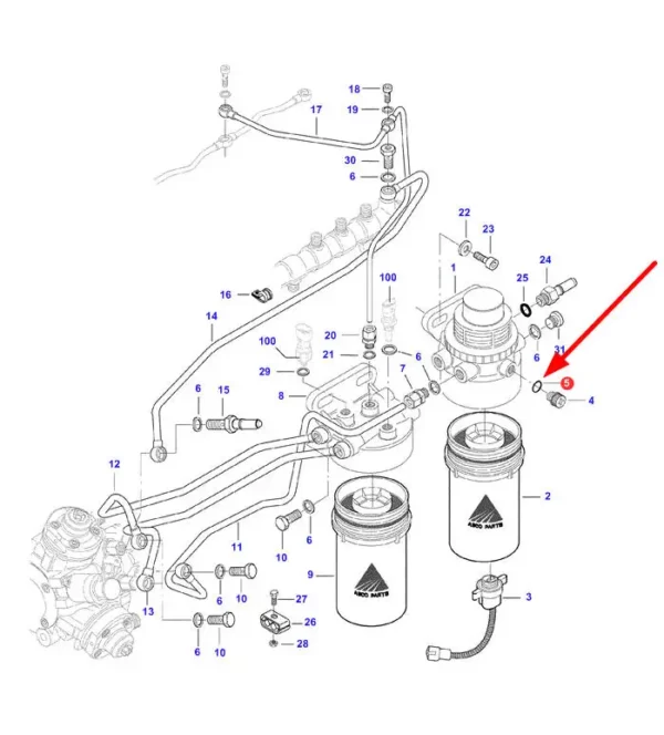 Oryginalny pierścień oring układu paliwowego, stosowany w maszynach rolniczych marki Challener, Laverda, Fendt oraz Massey Ferguson schemat.
