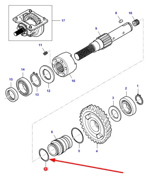 Oryginalny pierścień oring mechanizmu napędowego WOM, stosowany w ciągnikach marki Challenger, Valtra oraz Massey Ferguson schemat