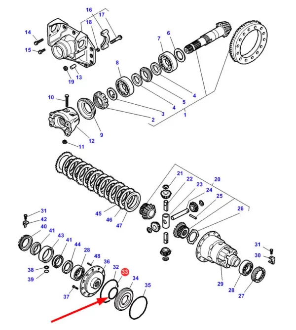 Oryginalny pierścień oring mechanizmu różnicowego o numerze katalogowym VA028205, stosowany w ciągnikach rolniczych marek Challenger oraz Massey Ferguson schemat.