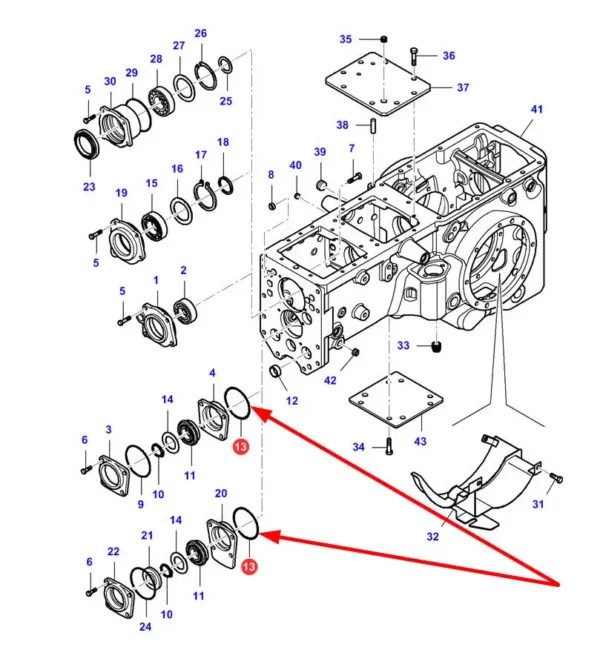 Oryginalny oring uszczelniający przekładni przedniego napędu o wymiarach 152 x 2 mm i numerze katalogowym VA028212, stosowany w ciągnikach rolniczych marki Massey Ferguson, Challenger schemat