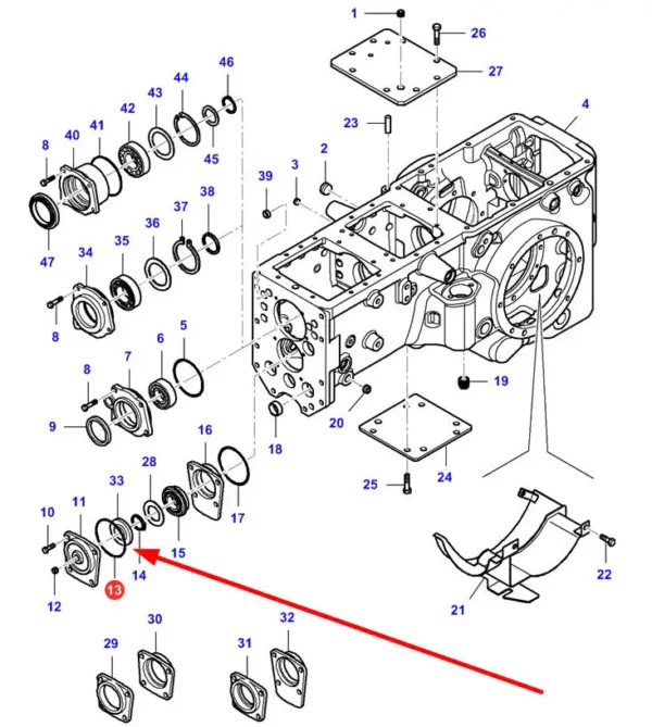 Oryginalny oring stosowany w skrzyni biegów ciągników marki Massey Ferguson schemat.