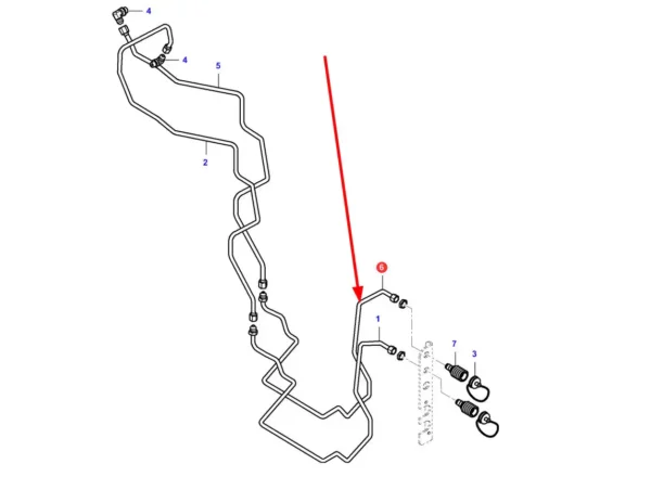 Oryginalny przewód hydrauliczny o numerze katalogowym VA359597, stosowany w ciągnikach rolniczych marki Massey Ferguson. schemat