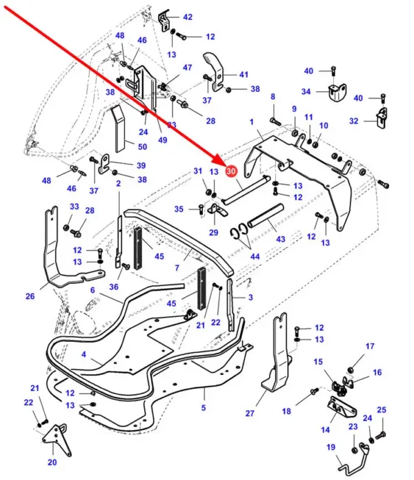 Oryginalny siłownik gazowy maski o numerze katalogowym VA372770, stosowany w ciągnikach rolniczych marki Massey Ferguson schemat.