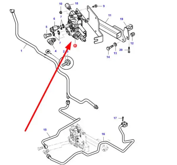 Oryginalny zawór hydrauliczny o numerze katalogowym VA396662, stosowany w ciągnikach rolniczych marki Massey Ferguson schemat