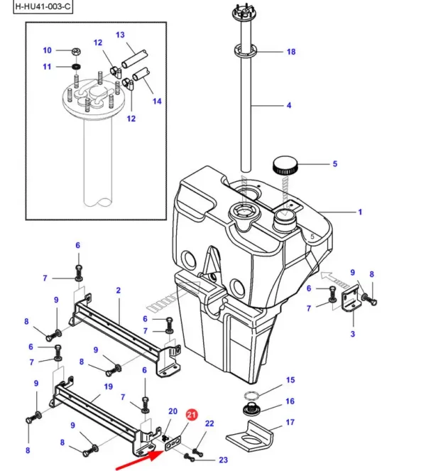 Oryginalna płytka mocowania zbiornika o numerze katalogowym VA405341, stosowana w ciągnikach rolniczych marki Massey Ferguson schemat.