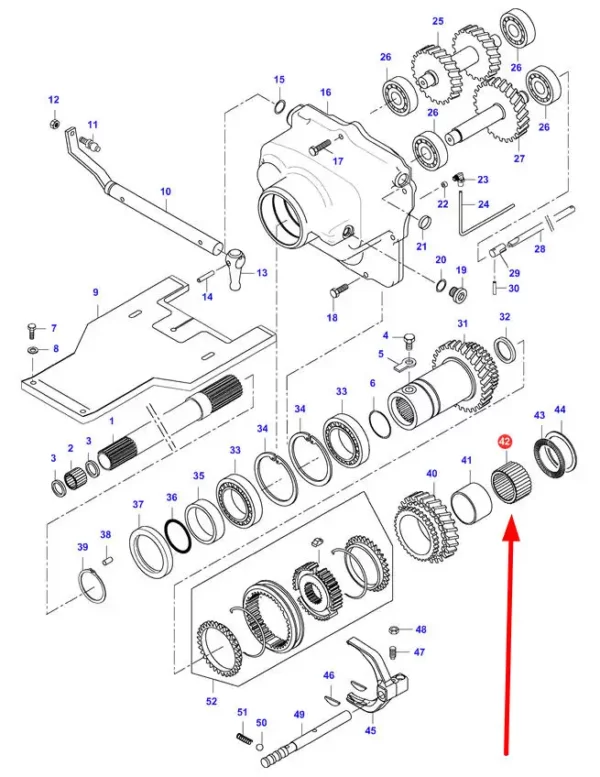 Oruginalne łożysko rewersu 1-rzędowe igiełkowe o wymiarach K59 x 55 x 30, stosowane w ciągnikach marki Valtra, Massey Ferguson schemat.