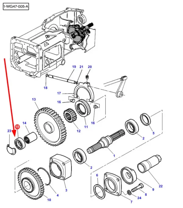Oryginalne łożysko walcowe 1-rzędowe, o wymiarach 35x72x17 stosowane na wał przekaźnika mocy, w ciągnikach rolniczych marki Massey Ferguson schemat.