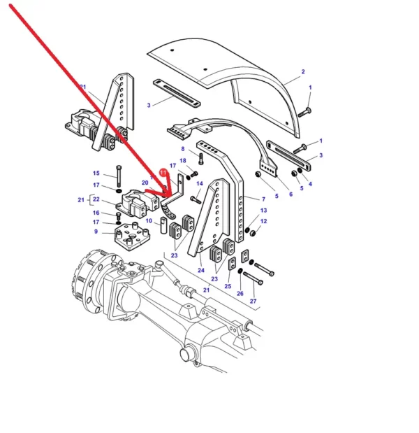 Oryginalny element ramy błotnika prawego o numerze katalogowym 3785267M2, stosowany w ciągnikach rolniczych marki Massey Ferguson, Challenger schemat.