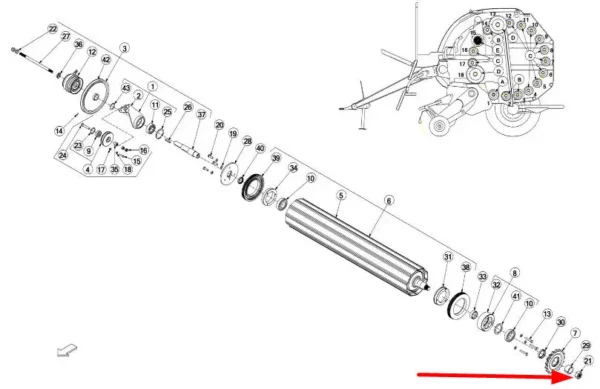 Oryginalna nakrętka rolki o wymiarach M30 x 2 mm i numerze katalogowym CFA00401, stosowana w prasach marki McHale schemat.