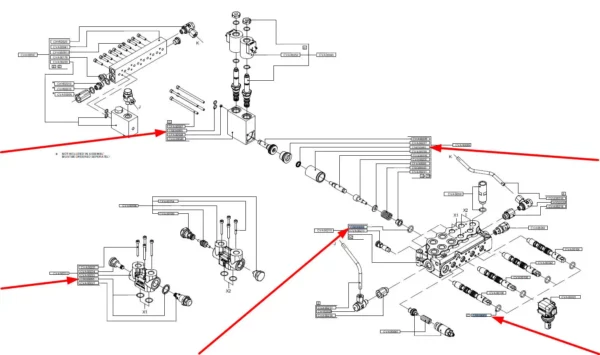 Oryginalny zestaw uszczelek rozdzielacza hydraulicznego o numerze katalogowym CSE00065, stosowany w samozaładowczych owijarkach do bel marki McHale schemat.