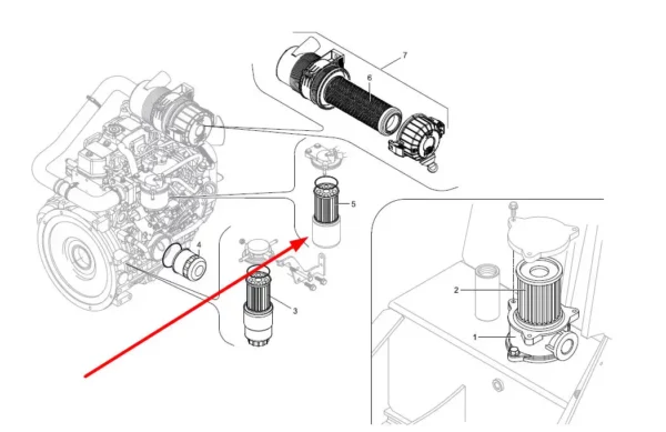 Filtr paliwa silnika puszkowy o numerze katalogowym C039044, stosowany jest w ładowarkach marki MultiOne. schemat