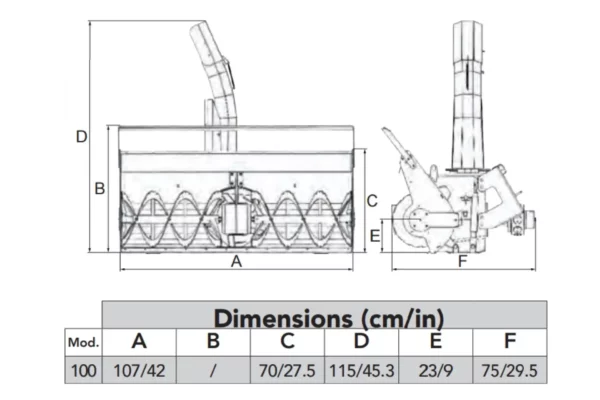 Oryginalna odśnieżarka o szerokości 100 cm i numerze katalogowym C890453, stosowana w ładowarkach marki MultiOne. schemat
