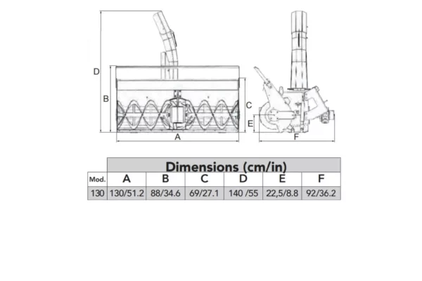 Oryginalna odśnieżarka HD o szerokości 130 cm  o numerze katalogowym C890472, stosowana w ładowarkach MultiOne. schemat