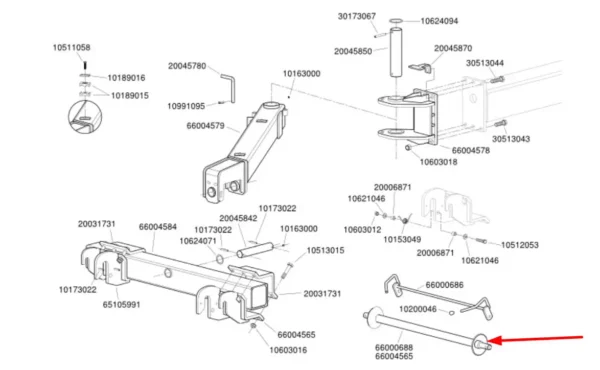 Oryginalna belka zaczepu półautomatycznego, stosowana w wózkach transportowych do pielników marki Monosem schemat
