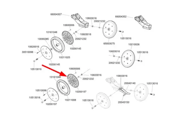 Oryginalne koło ugniatające o numerze katalogowym 10200197, stosowane w siewnikach marki Monosem schemat.
