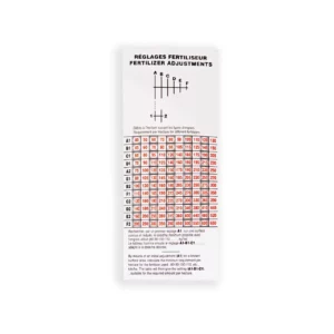 Oryginalna naklejka "Tabela ustawień podsiewacza" ( 2 x 6 ) o numerze katalogowym 10226011