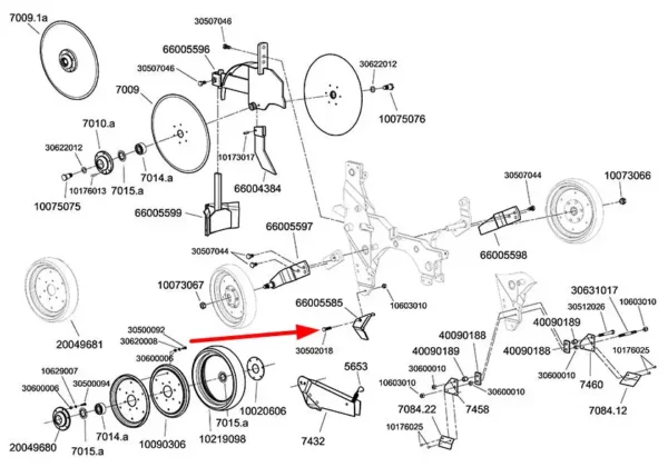 Oryginalna śruba montażu koła ugniatającego siewnika o wymiarach H 10 x 35, nr. katalogowym 30502018, stosowana w siewnikach marki Monosem schemat.