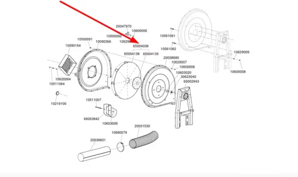 Oryginalny wentylator turbiny o numerze katalogowym 65004038, stosowany w siewnikach punktowych marki Monosem schemat