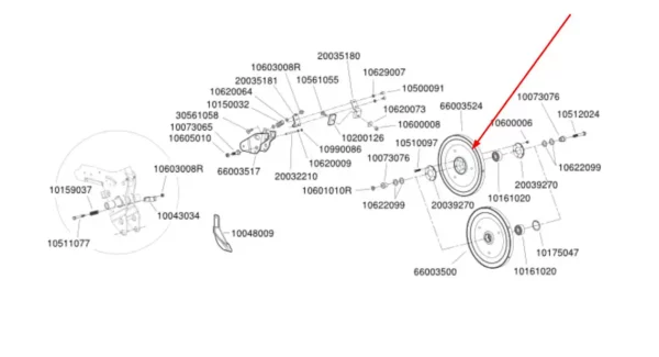 Oryginalne wewnętrzne koło ugniatające PRO stosowane w siewnikach marki Monosem schemat