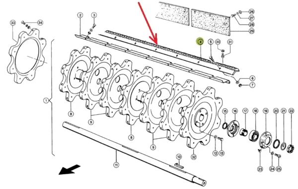 Cep prawy o długości 1680 mm i numerze katalogowym 181744.0, stosowany w kombajnach zbożowych marki Claas. schemat