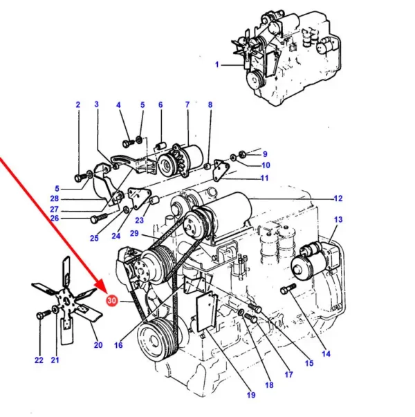 Pasek klinowy uzębiony o wymiarach AV 13 937 marki Pix-Force, stosowany w ciągnikach rolniczych marki Massey Ferguson. schemat