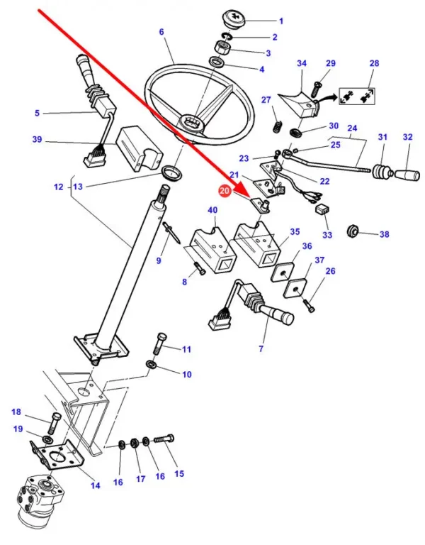 Oryginalne mocowanie kierunkowskazu o numerze katalogowym 3715809M91, stosowane w ciągnikach rolniczych marki Massey Ferguson schemat.