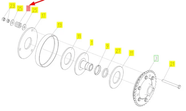 Oryginalna sprężyna sprzęgła przeciążeniowego o numerze katalogowym 100023703, stosowany w kombajnach zbożowych marki Rostselmash- schemat.