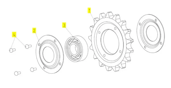 Oryginalne koło zębate 17z o numerze katalogowym 100024360, stosowane w kombajnach zbożowych marki Rostselmash schemat.