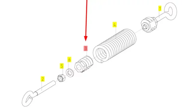 Oryginalna wtyczka sprężyny o numerze katalogowym 100024417, stosowana w kombajnach zbożowych marki Rostselmash. schemat