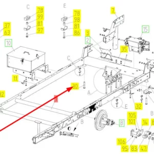 Oryginalny sworzeń mocujący o numerze katalogowym 100024878, stosowany w kombajnach zbożowych marki Rostselmash schemat.
