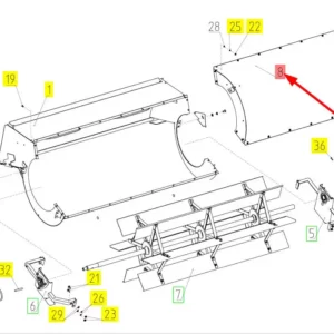 Oryginalna obudowa wentylatora wialni o numerze katalogowym 100027341, stosowana w kombajnach zbożowych marki Rostselmash schemat.