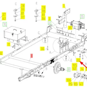 Oryginalne mocowanie o numerze katalogowym 100028723, stosowane w kombajnach zbożowych marki Rostselmash schemat.