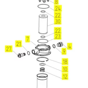 Oryginalny korek korpusu filtra oleju hydraulicznego o numerze katalogowym 100030266, stosowany w kombajnach zbożowych marki Rostselmash schemat.