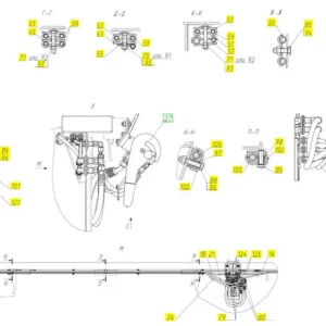 Oryginalne widełki multizłącza o numerze katalogowym 100030379, stosowane w hederach zbożowych marki Rostselmash. Schemat