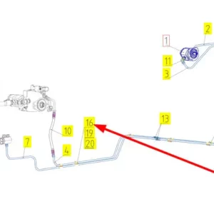 Oryginalne mocowanie przewodu hydraulicznego o numerze katalogowym 100032601, stosowane w hederach zbożowych marki Rostselmash schemat.